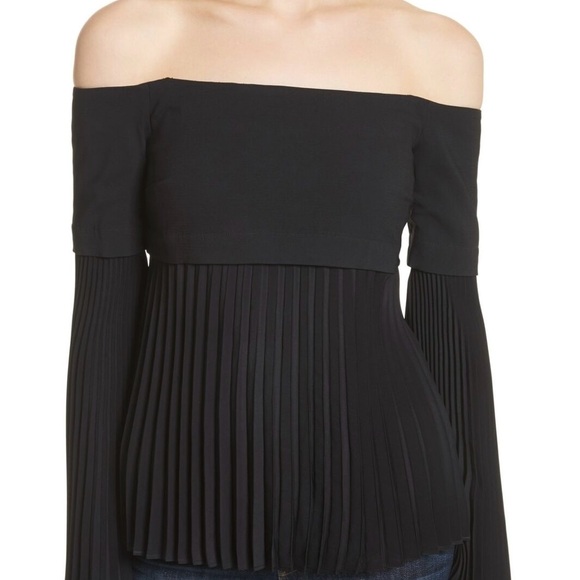 ALC Serena Pleated Off Shoulder Black Blouse Top - Picture 4 of 10